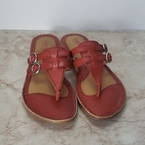 Born Orange/Red Toe Hook Slide Leather Sandals Size 9